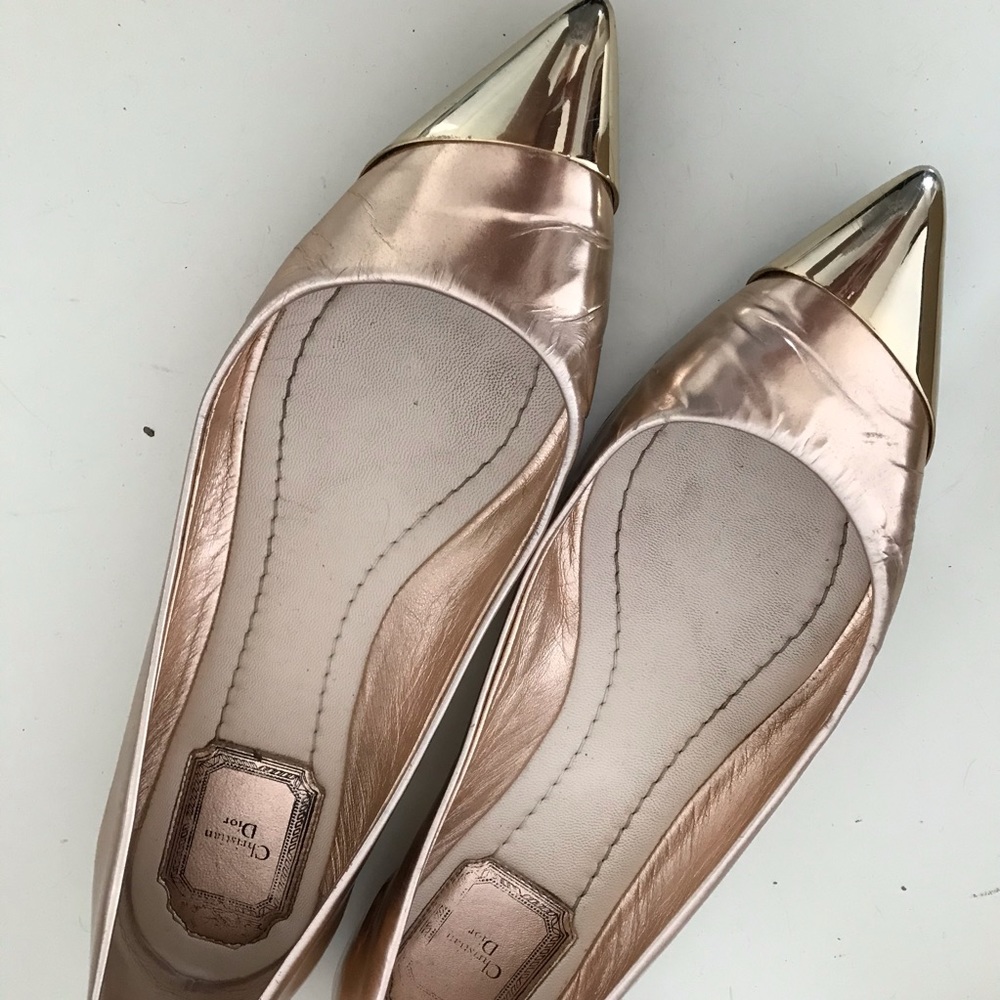 Christian Dior Rose Gold metallic and silver flats